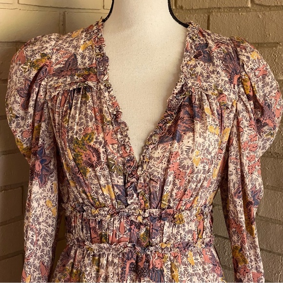 Ulla Johnson Ruffled Tiered Floral Mini Dress Size 4 Boho Prairie Cottage Core - Picture 2 of 8
